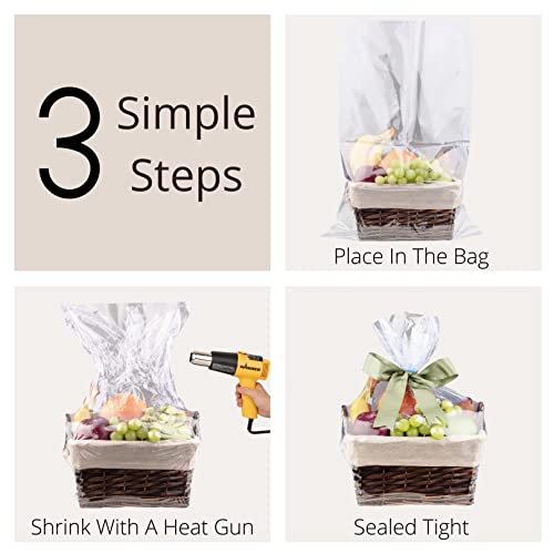 Image of Purple Q Crafts Shrink Wrap Basket Bags For Gift Baskets Clear Cellophane PVC Shrink Bags 16 inchx 24 inch (10 Pack)