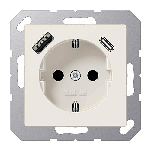 Prise Schuko Jung A1520-15CA Blanc avec ports USB AC intégrés