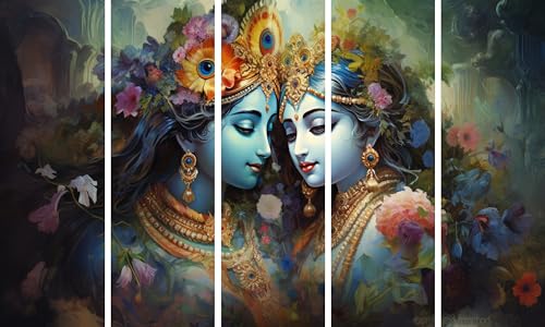 Image of KYARA ARTS Wood Framed, Radha Krishna wall Painting with frame multicolor 50 x 30 inch set of 5 (Design-03)