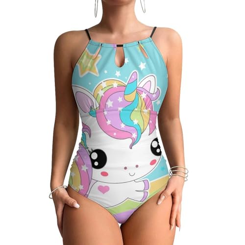Maillots de bain une pièce licorne arc-en-ciel femme gainant monokini