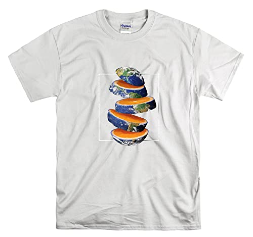 T-shirt Orange Earth blanc unisexe taille S en coton imprimé