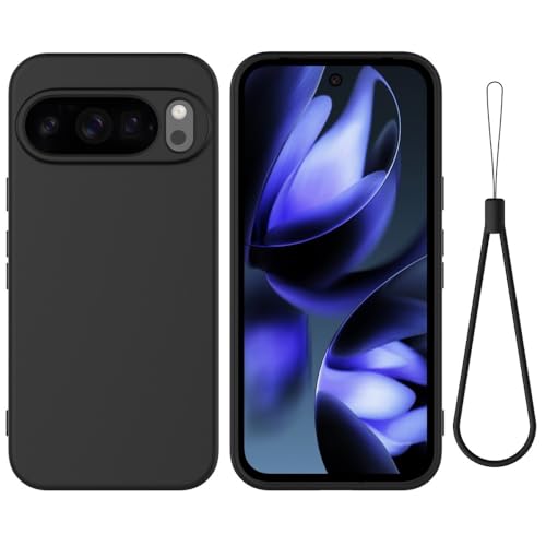 Coque Google Pixel 5A noire avec sangle pour photos et selfies stables