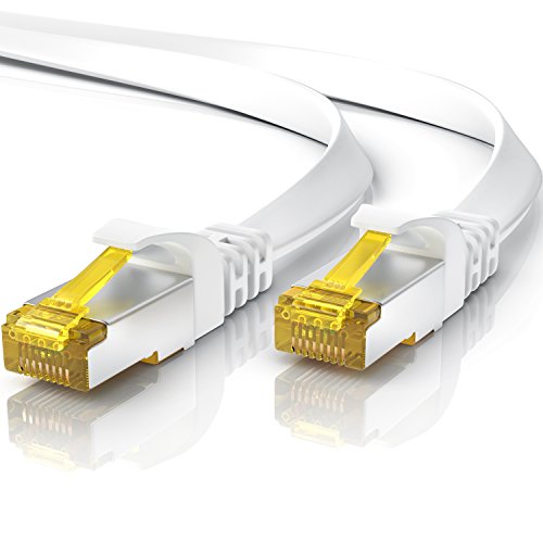 CSL-Computer 15m CAT 7 Netzwerkkabel Flach - Ethernet Kabel - Gigabit LAN 10 Gbit s - Cat.7 Rohkabel U FTP PIMF Schirmung mit RJ 45 Stecker - Switch Router Modem