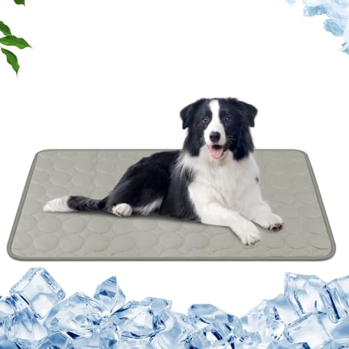 Qoosea Alfombra Refrescante para Perro y Gato, Seda de Hielo Manta Refrigerante para Animales No Tóxicas Pet Cooling Mat, Alfombrilla de Refrigeración Esterilla de Dormir Suave (50 * 40CM, Gris)