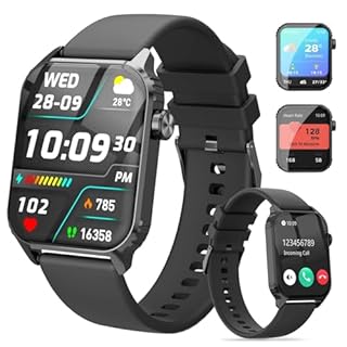 TRAUSI Smart Watches for Women Men, 1.83 inches HD Smartwatch with 120 Sports Modes, Heart Rate/Sleep Monitor, IP67 Waterproof, Bluetooth Call & Music Control for iPhone/Android (Glossy black)
