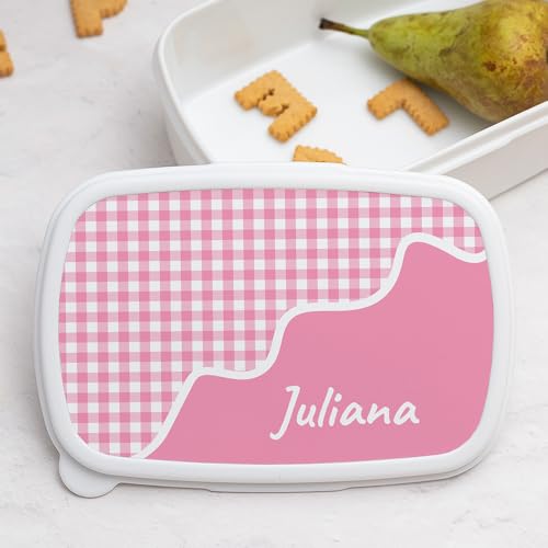 Transparent Gift Fiambrera Infantil Personalizada con Nombre Cuadros. Fiambreras para Niños/Niñas. Porta Bocadillos para Excursión, Colegio, Guardería. Caja Almuerzo, Merienda con Tapa Vuelta al Cole