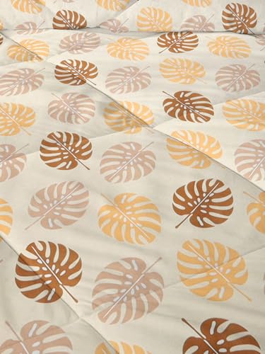 Image of HOMEKART 220 GSM Premium Reversible Microfiber AC Comforter for Single Bed | Soft, Lightweight & Breathable All-Season 3-Layer Quilted Blanket (150 cm x 225 cm, Floral, Beige & Brown)