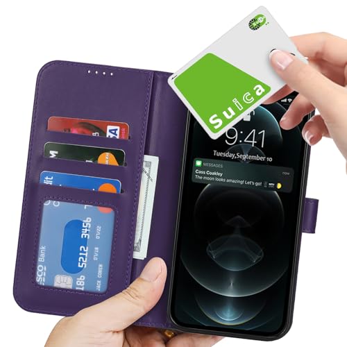 Image of for iPhone 12 Case Wallet with Card Holder,for iPhone 12 Pro Wallet Case for Women Men,PU Leather Shockproof Magnetic Buckle Stand Flip Phone Case-Purple
