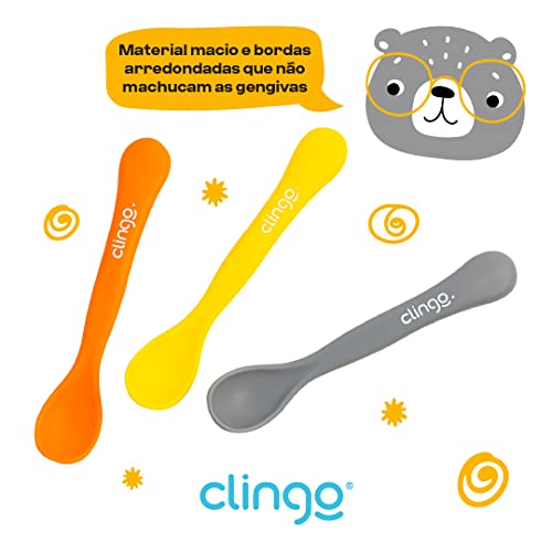 Clingo Colher Colors Cinza/Laranja/Amarelo - Kit 3 Unid Cinza/Laranja/Bege