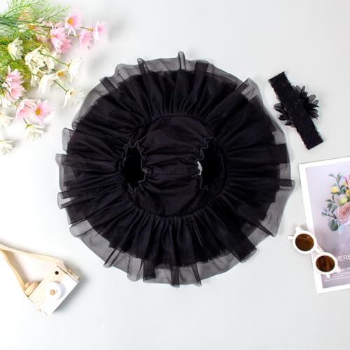 Image of 6M-3T Infant Baby Girl Tutu Skirt Toddler Girls Solid Color Tulle Skirts Birthday Outfits with Headband