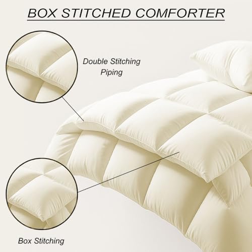 Image of Full Size Comforter Set - All Season Down Alternative Bedding Comforter Set - Quilted Duvet Insert with Corner Tabs - Box Stitched Blanket - Breathable, Soft - Ivory