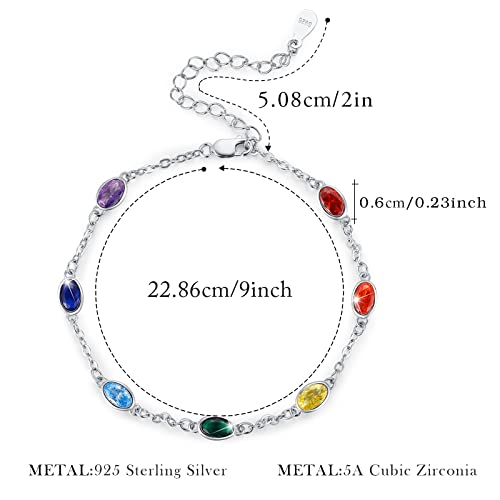 Chakra Ankle Bracelet Sterling Silver Oval Chakra Anklet 7 Chakra Ellipse Summer Beach Anklet Bracelet Link Hot Wife Ankle Bracelet Birthday Christmas Gifts For Women Wife Girlfriend #TOP4