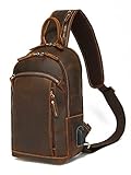LANNSYNE Vintage Herren Echtleder Handtasche Umhängetasche Brusttasche Crossbody-Rucksack mit einem Riemen