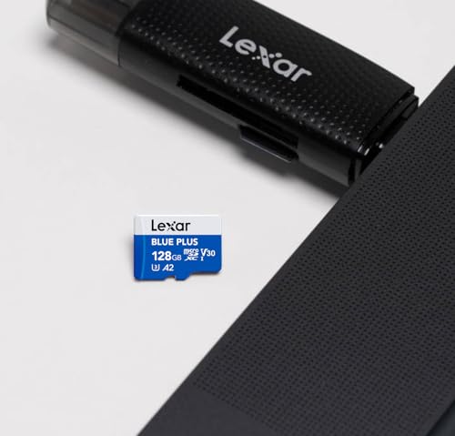 Image of Lexar Blue Plus 128GB MicroSD Memory Card UHS-I with SD adapter, up to 170MB /s read C10 / A2 / U3 / V30 microSDXC