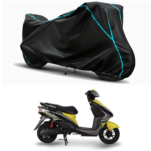 Image of Waterproof Bike Body Cover Compatible for | Ampere REO LI | Taffeta Fabric, Sky Piping Design, Bottom Elastic Fit | Dustproof, Sun UV & Rain Protection for All Weather.