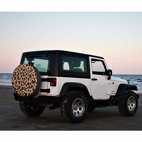 Image of Leopard Spare Tire Cover Cheetah Texture Wild Animal Fur Pattern Weatherproof Universal Wheel Protectors Camper Tire Covers for Trailer Rv Travel(17 inch)