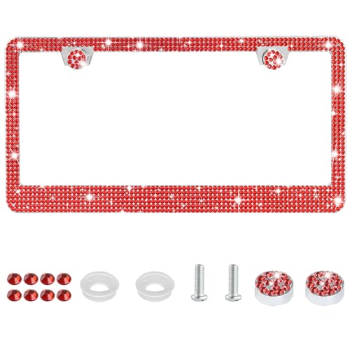 Amiss AMISS-CPH/W1 Bling License Plate Frame For Women, 1Pack Rhinestone Handcrafted Crystal Premium Stainless Steel, Stainless Steel Car Accessories With Diamond Sparkle Glitter Caps cover
