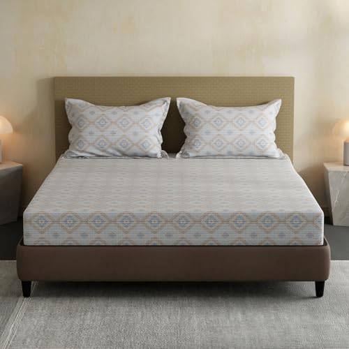 Image of Layers 100% Cotton Bedsheet for Double Size Bed | Lumina Floret Collection | 144 TC Soft & Breathable | Printed with 2 Pillow Covers | Wrinkle Free & Colorfast | 3 Piece Bedding Set - Blue
