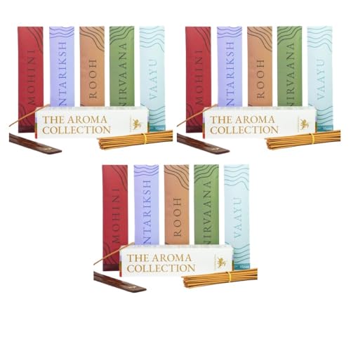 Image of The Aroma Collection Luxury Incense Sticks | 60 Bambooless Incense Sticks | Pure Sheesham Wood Stand | Long Lasting Fragrance | Complete Sensory Journey | Ethically Crafted, Pack of 3
