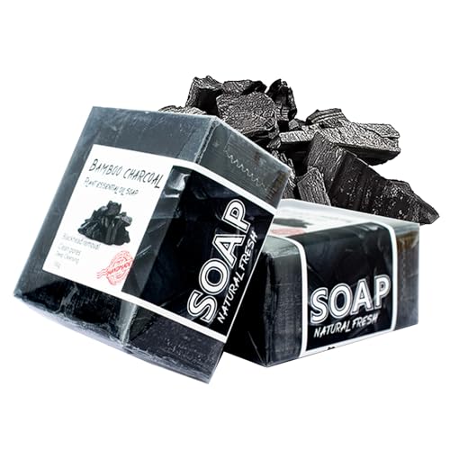 KYSUN Jabón Hecho a Mano, Jabón de Limpieza Profunda, Jabón Barra Jabón Natural de Carbón Activo, Jabón de Carbón de Bambú, Jabón Lluminador Aceite, Jabón de Carbón Negro, 2 Pastillas