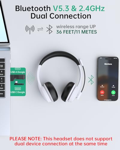 Image of AOC Wireless Headset with Mic for Work, AI Noise Cancelling, Bluetooth | AI Noise Cancelling Mic, Bluetooth 5.3, USB-A /C Dongle Included, Mic Mute, Compatible with PC, Laptop & iPhone