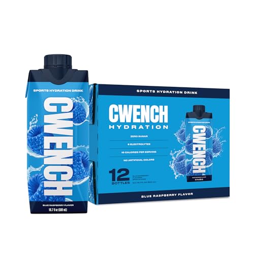 CWENCH HYDRATION Ready to Drink Electrolyte Sports Drink Blue Raspberry Flavor Zero Sugar Hydration Beverage with B Vitamins 6 Electrolytes 16.9 fl oz (Pack of 12)