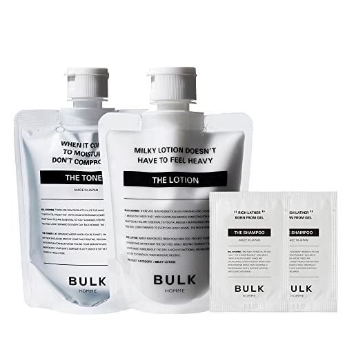 BULK HOMME 乳液 メンズ バルクオム 化粧水 200mL & 乳液 100g+シャンプー サンプル2回分付き(スキンケアセット メンズ 低刺激 高保湿 男性 トナー 乳液 ローション) 公式限定 BULKHOMME THE TONER & THE LOTION