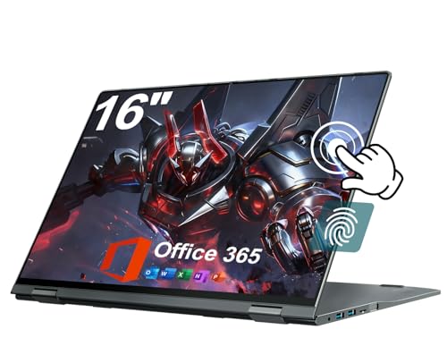Image of jumper 16 inch Convertible Laptop, Laptop Computer with Quad Core N95 Processor (Up to 3.4GHz), 16GB DDR5 RAM 640GB Storage, 360 Degree Touchscreen, Backlit Keyboard, Fingerprint Reader, BT5.2, WiFi 6