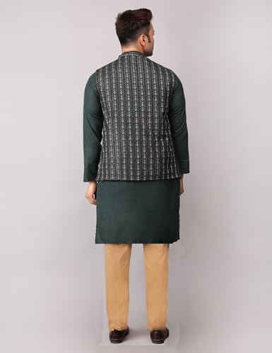 Image of Men's Cotton Silk Blend Regular Kurta Pyjama, Embroidered Nehru Jacket /Waistcoat Set
