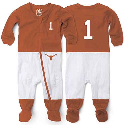 Image of Wes and Willy Baby College Sports Fan Football Jersey Sleeper (Texas, 3 Months)