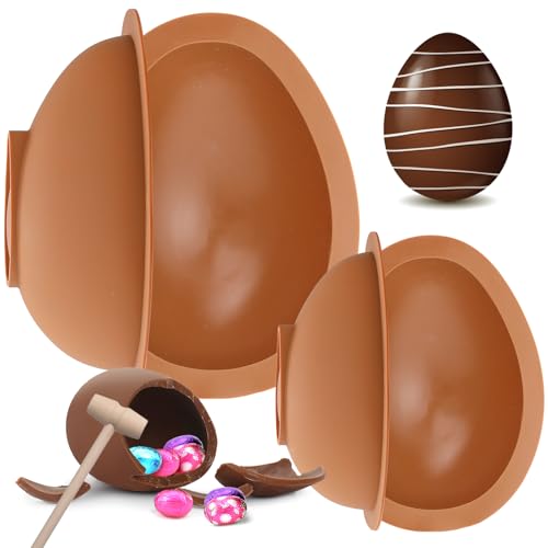 Lot de 3 moules en silicone de Pâques (grand + petit), moule en silicone 3D pour œufs de Pâques avec 1 marteau, œuf surprise, moule en silicone pour...