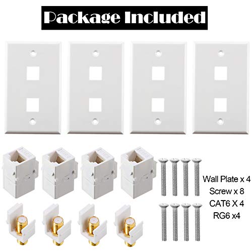 Placa de pared Ethernet Cat6 Coax toma de TV con conector de oro anticorrosión en blanco 5