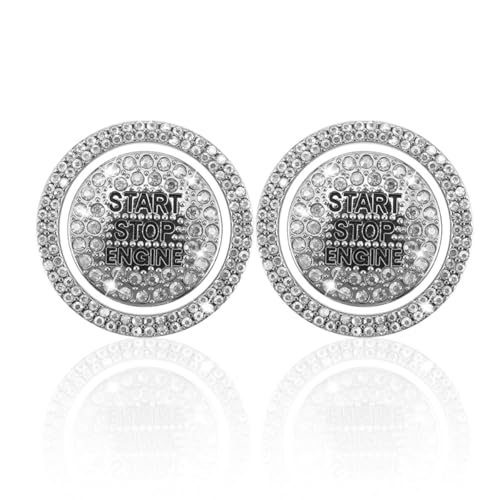 Image of Bling Crystal Car Engine Start Ring Sticker, Sparkling Rhinestone Push Start Button Decorative Cover, Anti-Scratch Key Ignition & Knob Bling Ring Car Interior Accessories for Women (2PCS White)