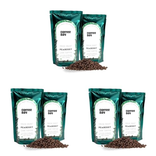 Image of Cafe Coffee Day - Peaberry 100% Coffee - 200Gm Each (Pack Of 6)|Medium To Dark Roast|South Indian Filter Coffee Pouch|Fresh From Chikmagalur Factory