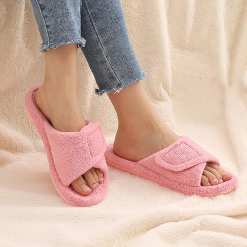 Litfun Women's Orthopedic Slippers with Arch Support Adjustable Open Toe House Shoes for Plantar Fasciitis, Pink 422