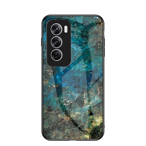 EasyShow Custodia per Oppo Reno12, Oppo Reno12 Sottile e Slim Marmo Cover Posteriore in Vetro Temperato con Bordo in TPU Protettiva Cover per Oppo Reno12 (Blu)