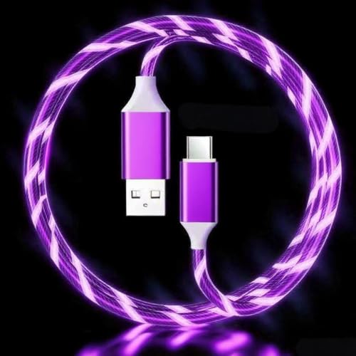 Image of USB A to USB C Cable with Purple LED Light Strip, Suitable for Almost All Tyoe-C Devices, Supports Fast Charging, Data Transfer, Night Vision Illumination, Portable 39 inches