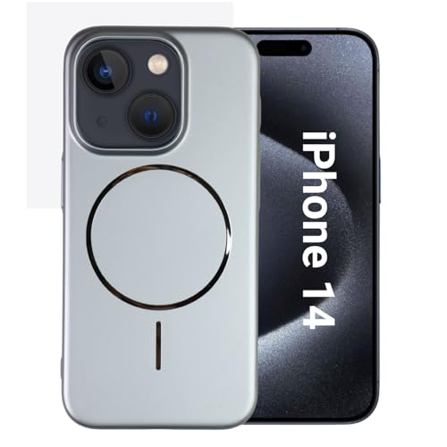 Image of AIBEX Ultra-Thin Mag-Saf Back Cover Case Compatible with iPhone 14| Slim Fit Scratch-Resistant Matte | Magnetic Wireless Charging | Microfibre Lining | Camera Protection (PC Material) - Silver
