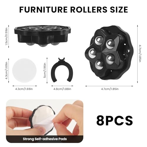 8 Stk Kugelrollen Schwerlast, Möbelrollen Flach, Kugelrollen für Möbel, Rollen Zum Kleben 200kg, Selbstklebende Starkes Rollenrad 360 Grad Rollen für Möbel, Aufbewahrungsbox, Kleingeräte, Mülleimerbox