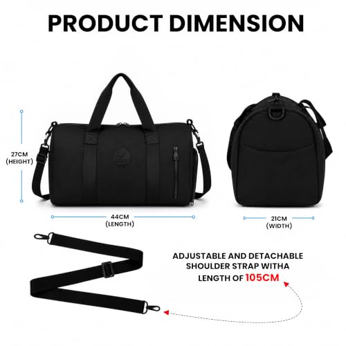 Image of Storite Travel Duffel Bag with Shoe Compartment-Black, 44x35x22 Cm
