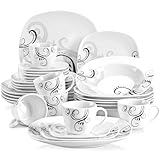 Butterhefekranz Rezepte-SilkesWelt.de VEWEET Tafelservice 'Zoey' aus Porzellan, 30-teilig | Geschirrset beinhaltet Speiseteller, Dessertteller, Suppenteller, Kaffeetassen und Untertassen | Geschirrservice für 4-12 Personen