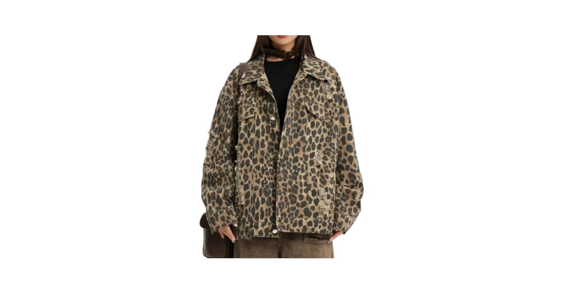ジャケット・アウター 00s gimmick leopard deformed jacket Y2K Hesaco Y2k Aesthetic Leopard Print Denim Jacket for Women