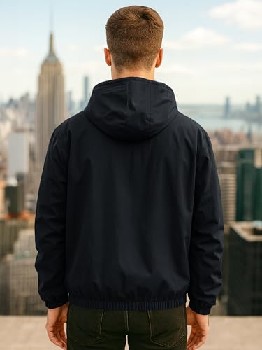 Image of Noble Monk Men's Polyester Standard Length Color Solid Ragular Fit Jacket |Full Sleeve Hooded Windcheater Jacket