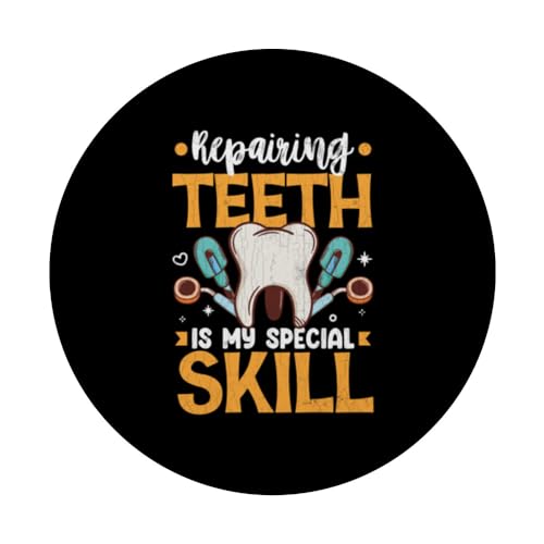 Repairing Teeth Special Skill Funny Dentist Dental Graphic PopSockets Swappable PopGrip, Black - Image 3