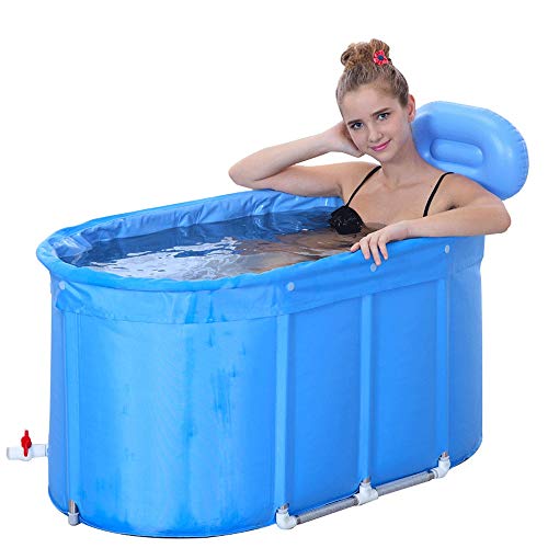 ZQY Plastic Folding Inflatable Bathtub Household Adult Children Bubble Bath Bucket Durable Dirt Adjustable Height Easy To Fold Blue (Size : A)