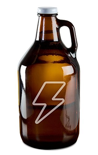 Tattoo Style Lightning Bolt Hand-Made Etched Glass Beer Growler 64 oz