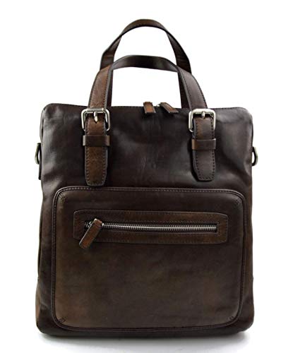 Sac postier en cuir marron pour notebook et tablette - 3