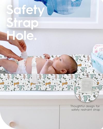 Image of Extra Stretchy Changing Pad Cover, TotBasic Ultra Soft Premium Jersey Knit Changing Pad Sheets, Unisex for Boys Girls, Fits All Standard Changing Tables /Dresser Tops - 2 Pack (Print Dino + Puppy)