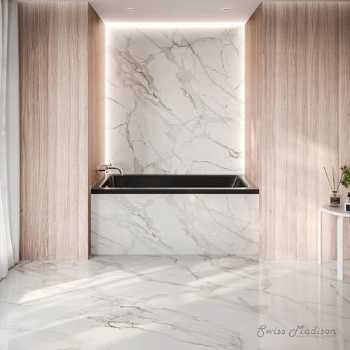 Image of Swiss Madison Voltaire 54 x 30 Left Drain Soaking Alcove Bathtub in Glossy Black