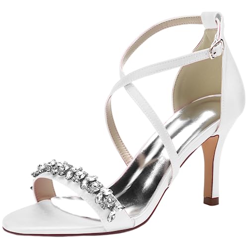 Sandales de mariage en satin pour femme avec strass brillants et talon aiguille chic